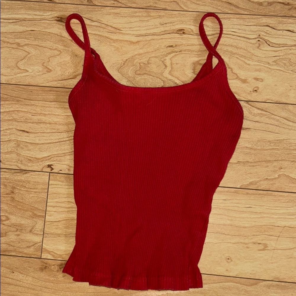 Red Ribbed Women's Top